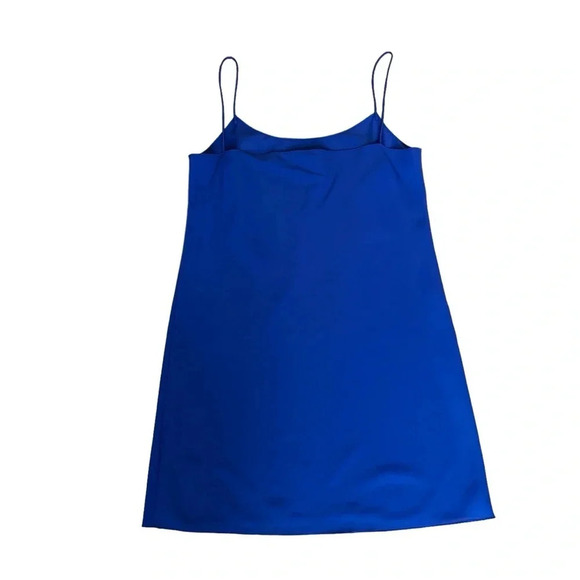 Royal Blue Spaghetti Strap Mini Slip Dress Crew Neck Sheer Size S RTR - Picture 2 of 8